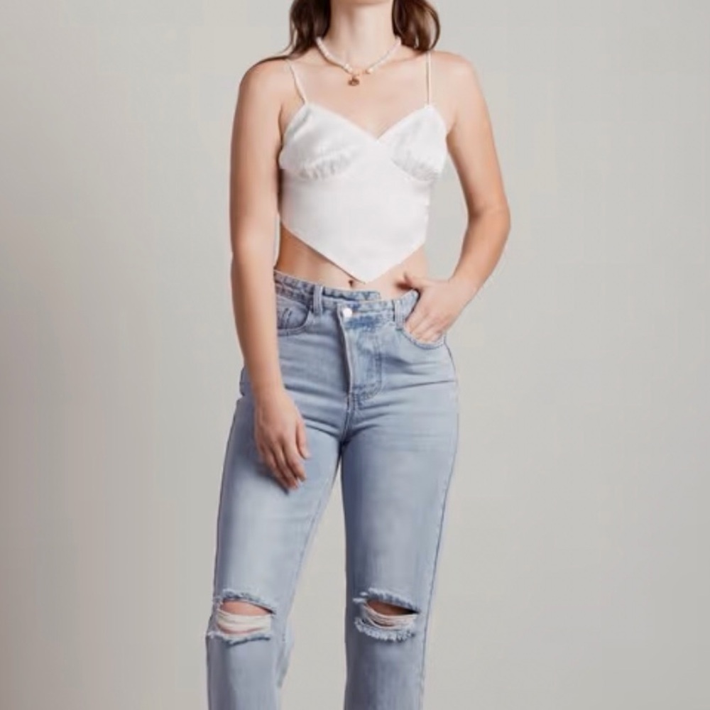 White lace-trim bustier top